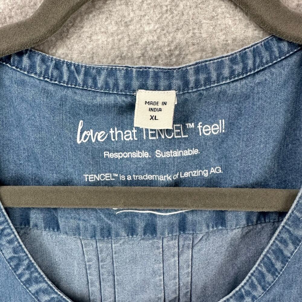 Coldwater Creek Chambray Dress Size XL Tencel Western Sleeveless Pintuck Pockets - Picture 5 of 11
